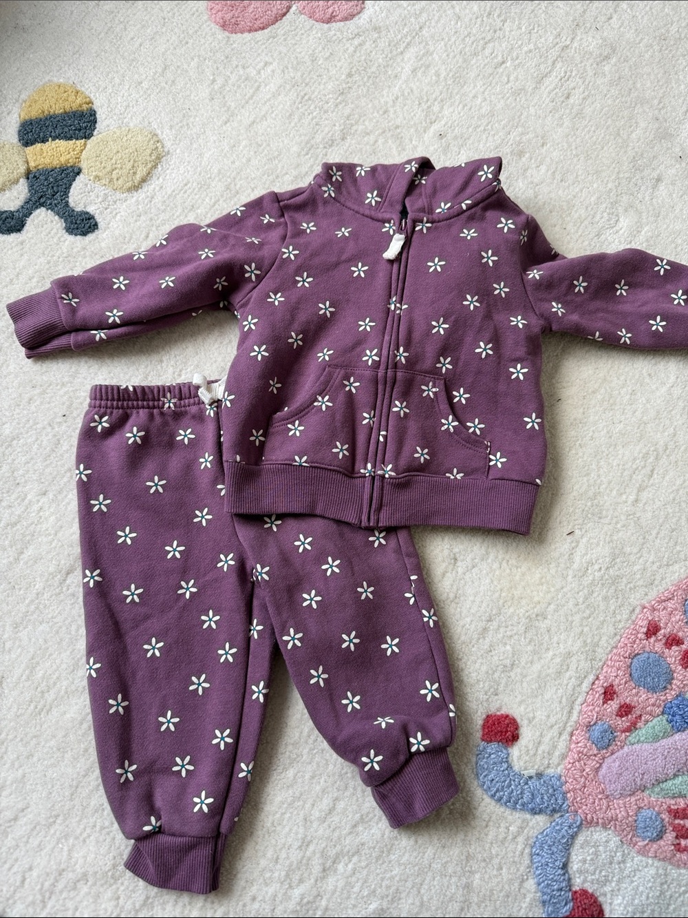 Carter's Purple Floral Zip Jacket & Jogger Pajama Set